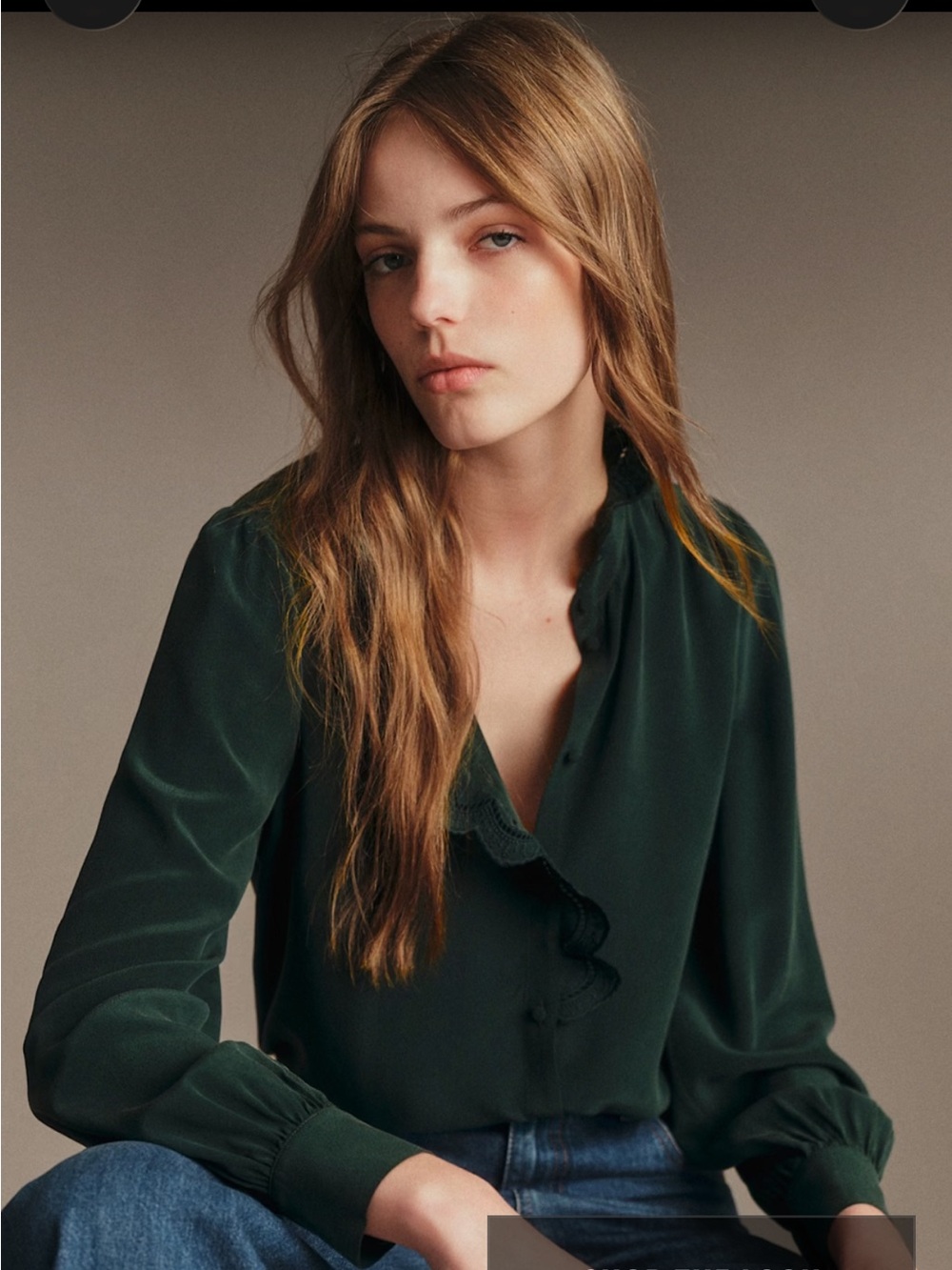 Sezane Chlo shirt in bottle green